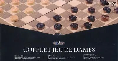 Ancien Jeu De Société – Coffret Jeu De Dames Pliant En Bois 40x40 Cm