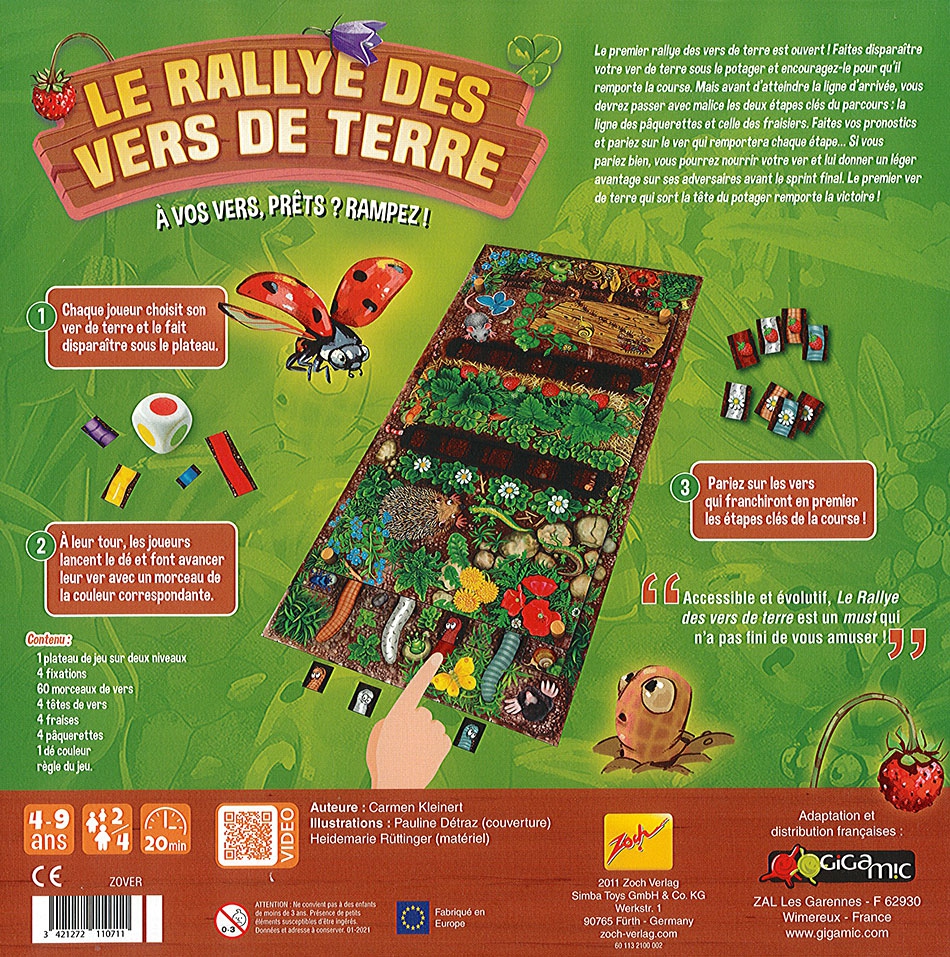 Le Rallye des Vers de Terre ,Jeu de société pour enfants à partir de 4 à 9  ans ,Gigamic