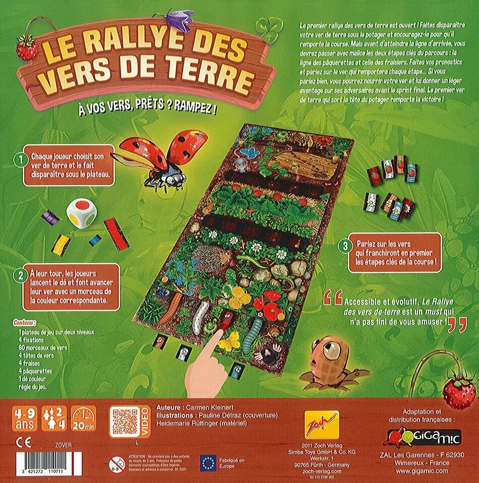 Le Rallye des Vers de Terre ,Jeu de société pour enfants à partir de 4 à 9  ans ,Gigamic