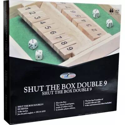 Shut The Box Double 9 en bois avec 4 d�s